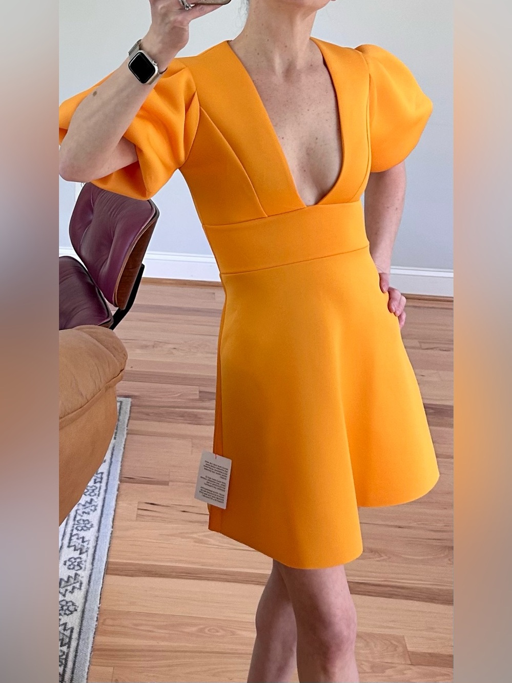ASOS DESIGN plunge neck puff sleeve skater mini dress in mustard